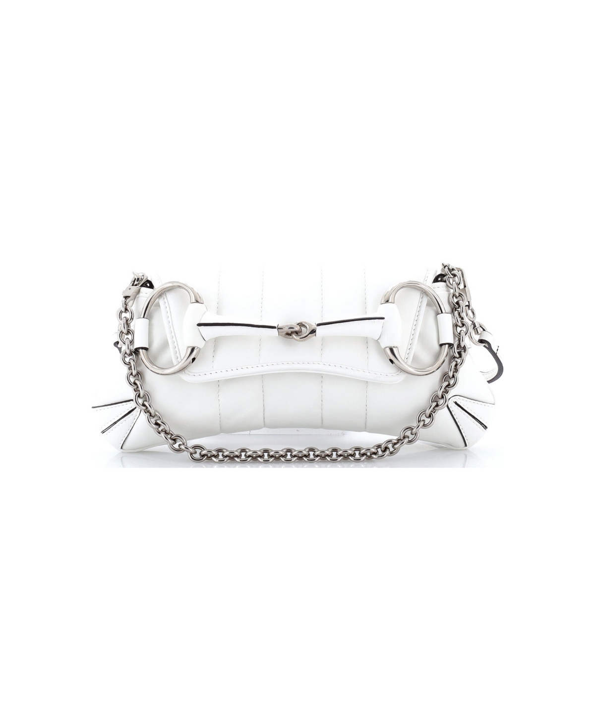 Pre-Owned Gucci Small Horsebit Chain Shoulder Bag Vertical Quilted Leather - White