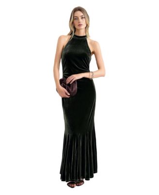 Women's Theodora Velvet Ruched Halter Maxi Dress