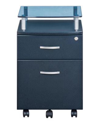 Graphite Glass Wood And Metal Two Drawer Rolling Filing Cabinet
