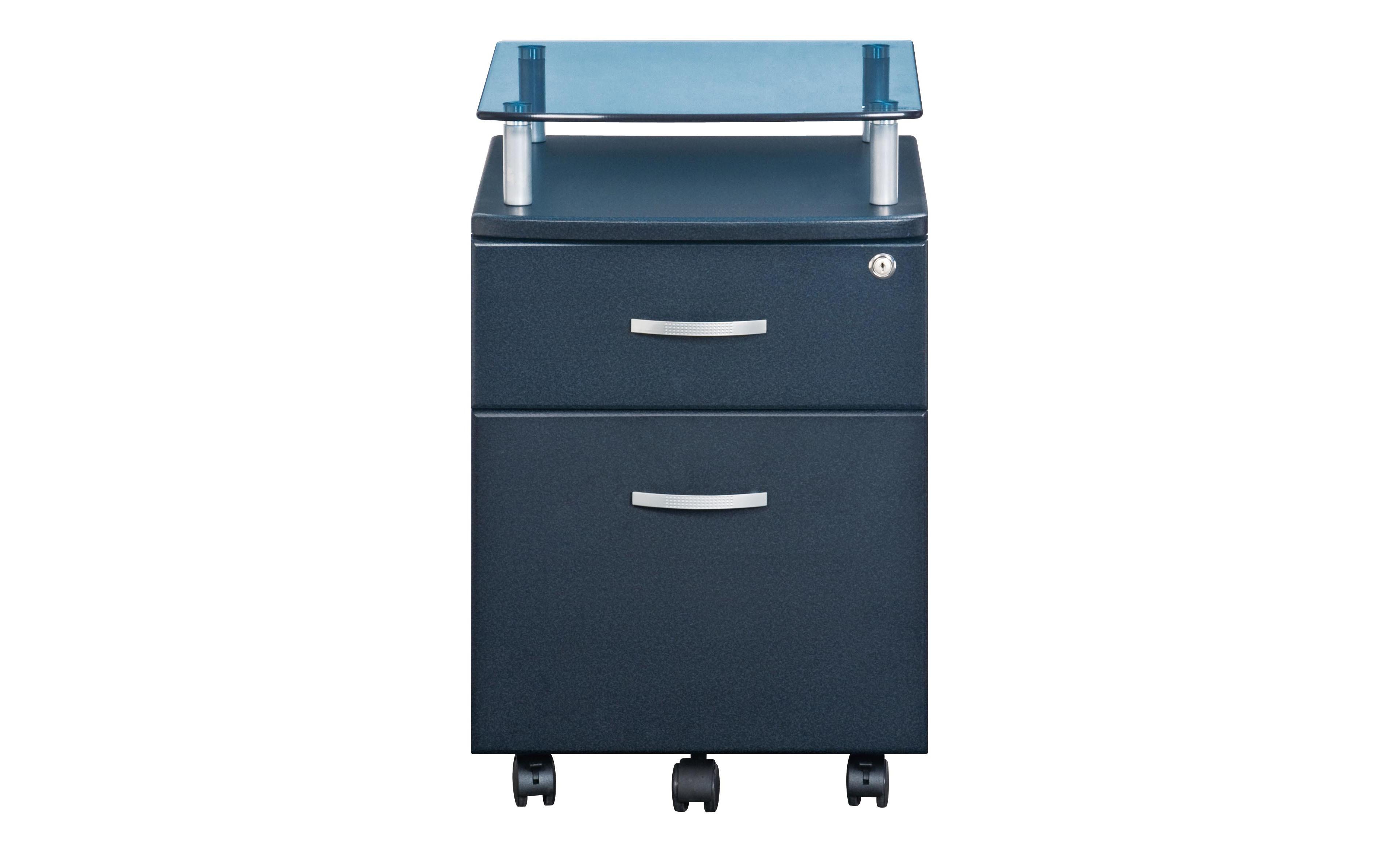 HomeRoots Graphite Glass Wood And Metal Two Drawer Rolling Filing Cabinet