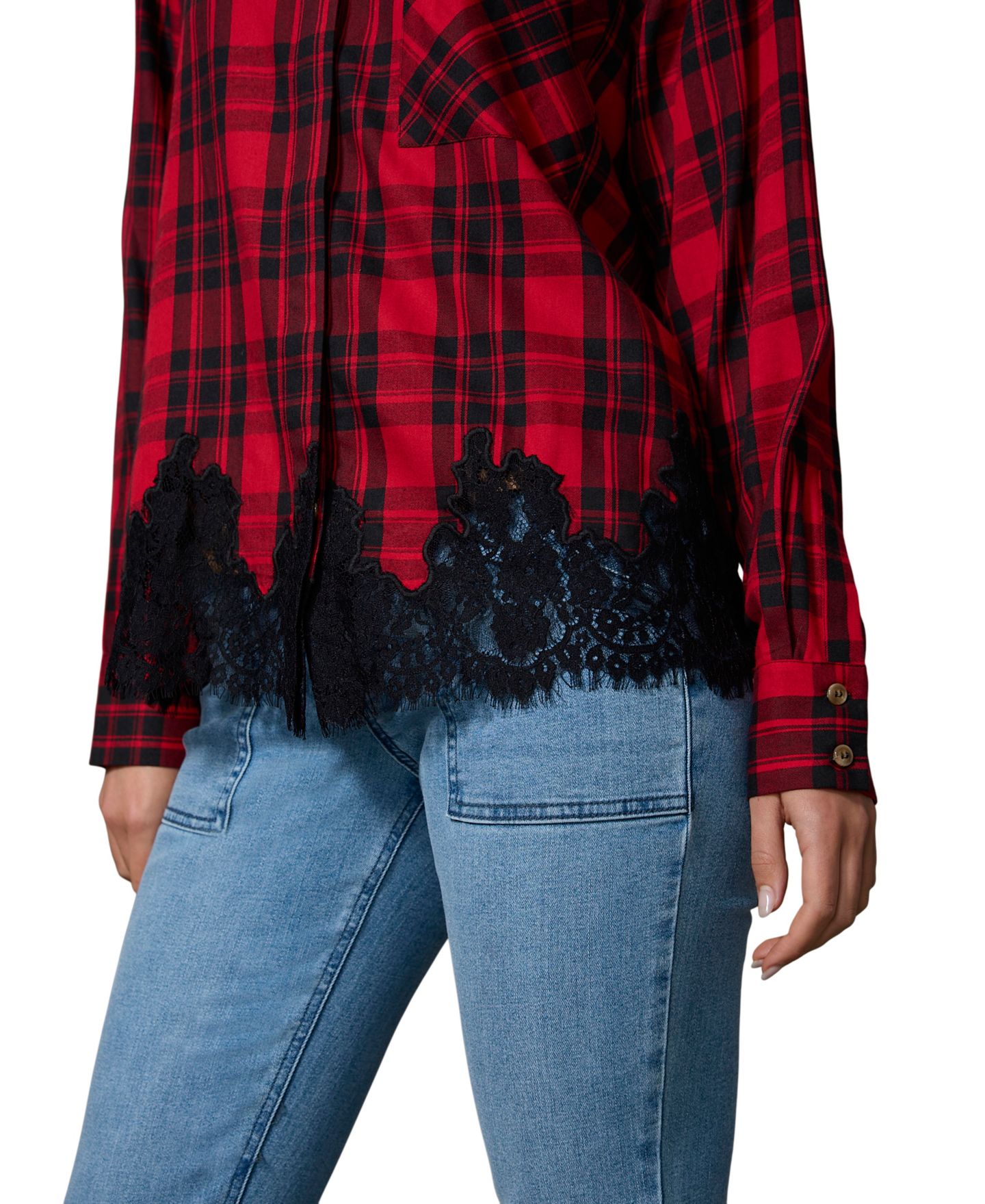Женская блузка Sanctuary Best Long-Sleeve Plaid Lace-Hem, цвет: Клетчатый — фото 5