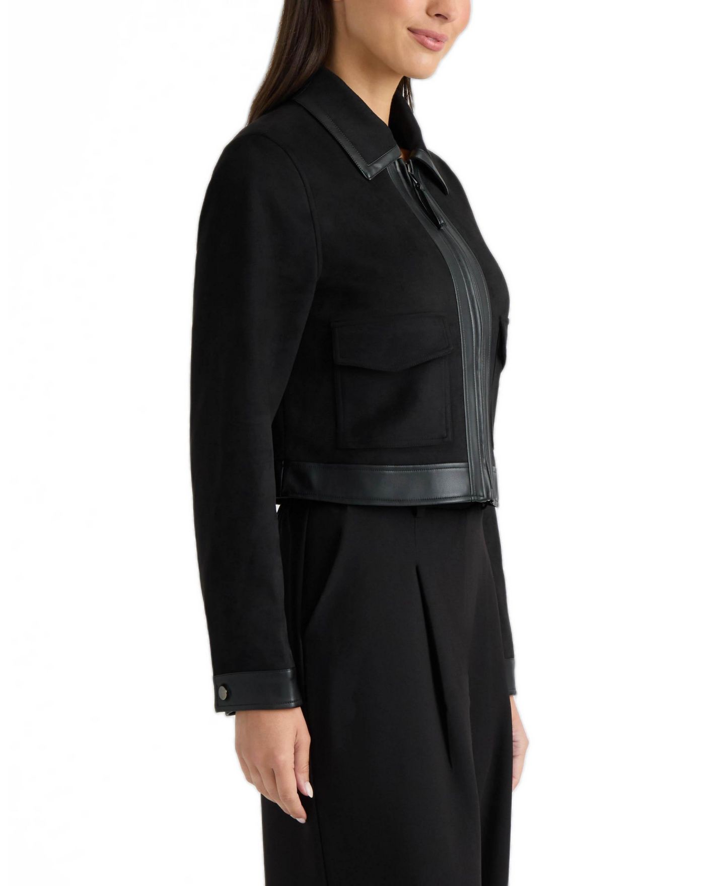 Женская куртка Ellen Tracy Faux Suede Cropped Zip-Front, цвет: Чёрный — фото 2