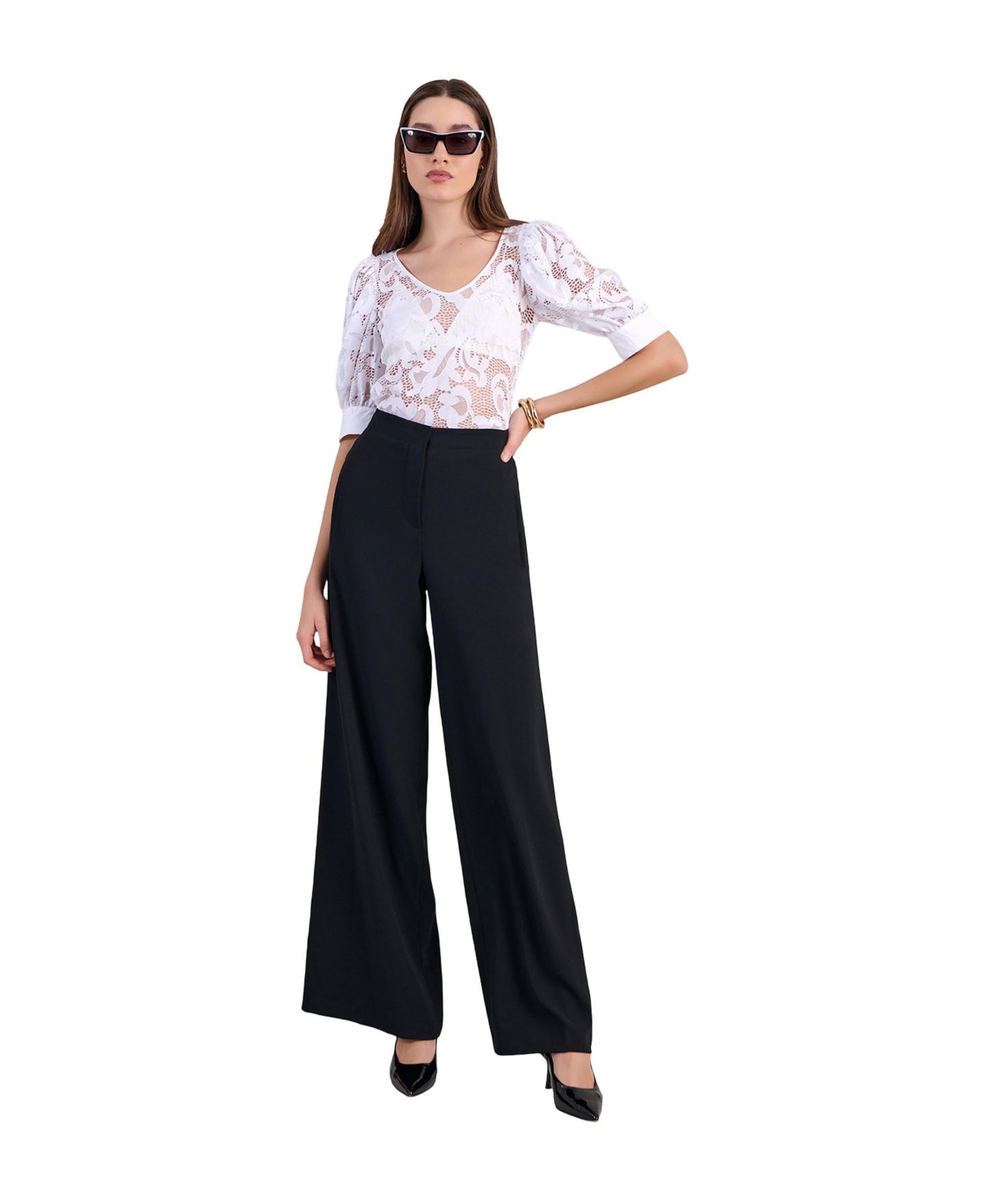Женская футболка Anne Fontaine Katia Open Lace V-Neck Puff Sleeves, цвет: Белый — фото 3