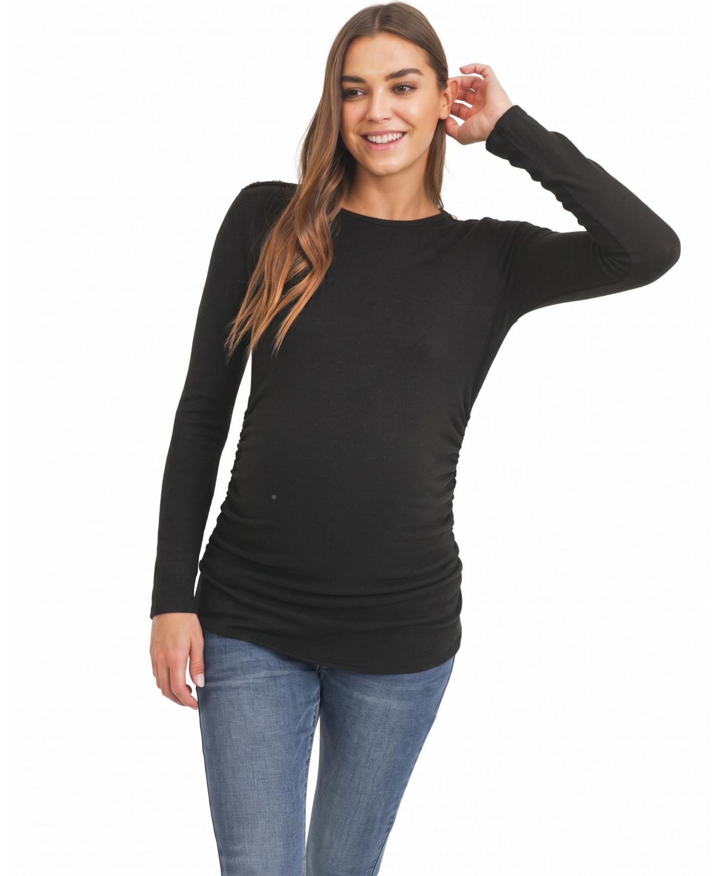 Женский топ Hello Miz Maternity Brushed Hacci Long-Sleeve Shoulder-Button, цвет: Чёрный — фото 1
