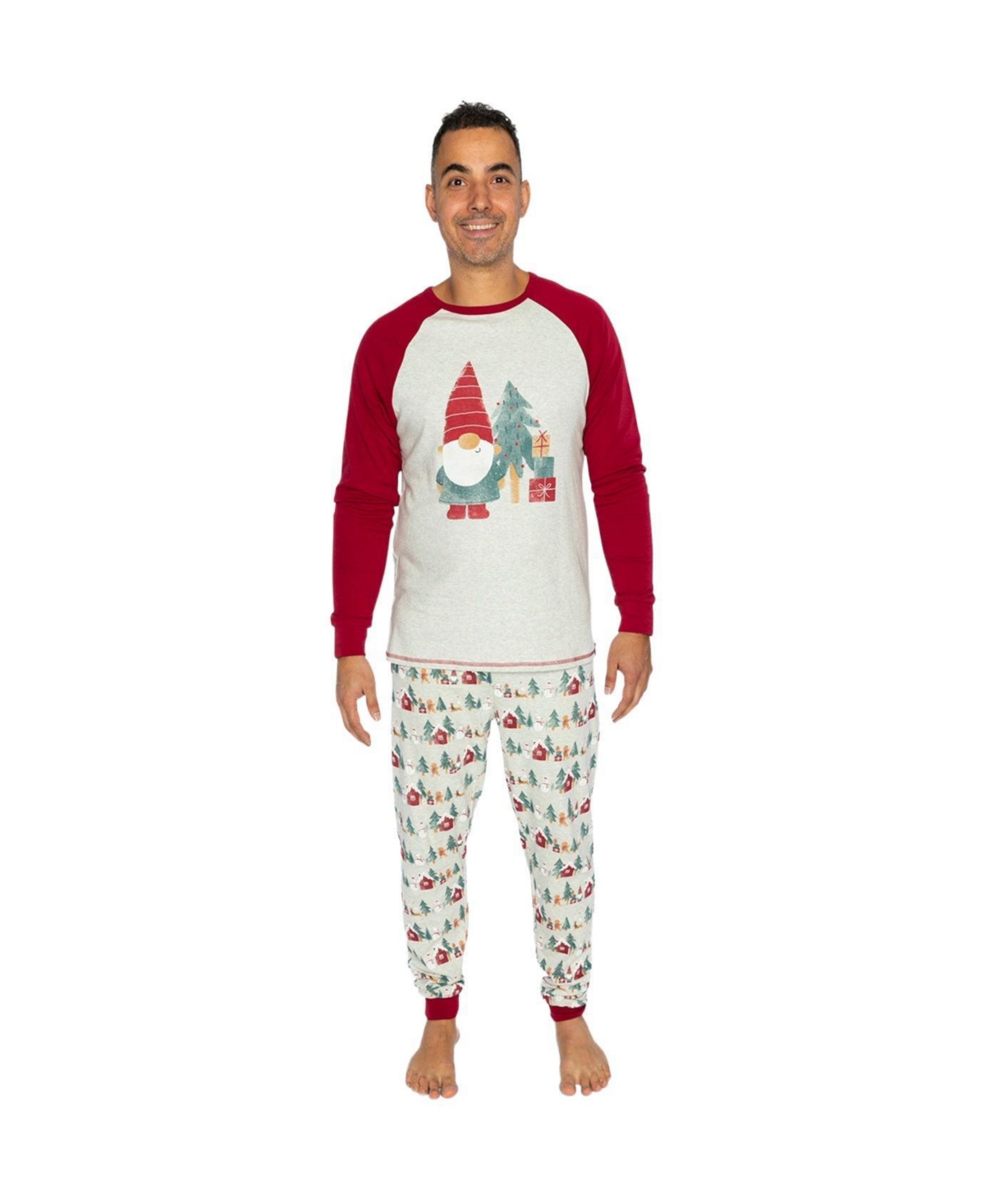 Deux par Deux Men's Holiday Family Pajamas Long-Sleeve Raglan Pajama Top and Pants, 2-Piece Set - Open Miscellaneous