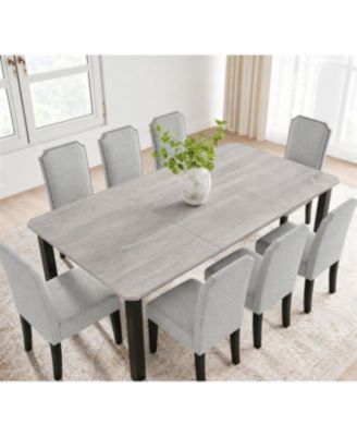9-Piece 78.7-Inch Industrial Dining Table Set with Steel Frame, Thick Tabletop and 8 Upholstered High-Back Dining Chairs