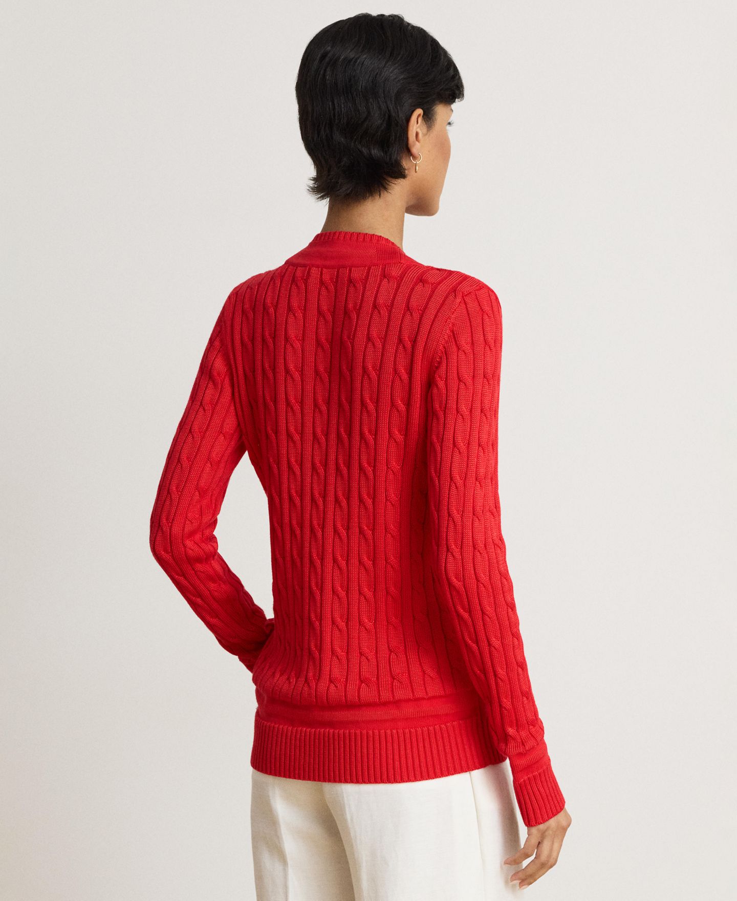 Женский свитер Lauren Ralph Lauren Long-Sleeve V-Neck Cable Knit, цвет: Тёмный гранатовый — фото 7