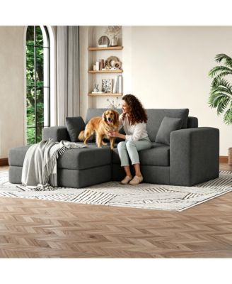 Modular Sectional Sofa Bed, Square Module Design, Memory Foam Cushions, Polyester Cotton Upholstery for Living Room