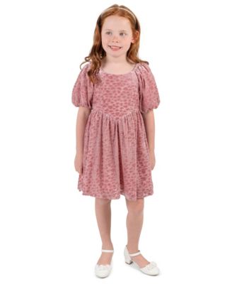 Girls' 4-6X Velvet Puff-Sleeve Heart-Print Dress