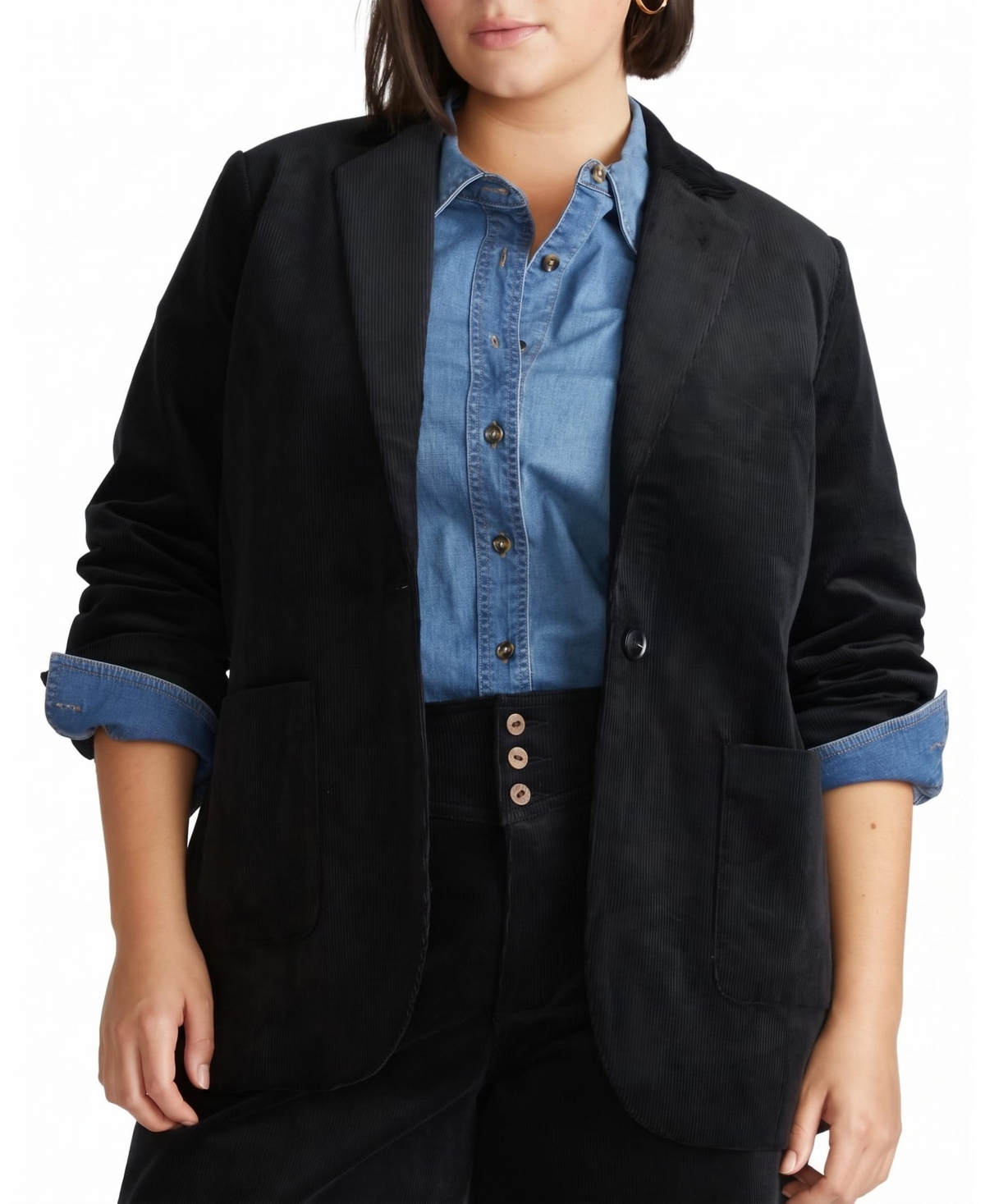 Universal Standard Plus Size Davis Single-Button Corduroy Blazer - Black