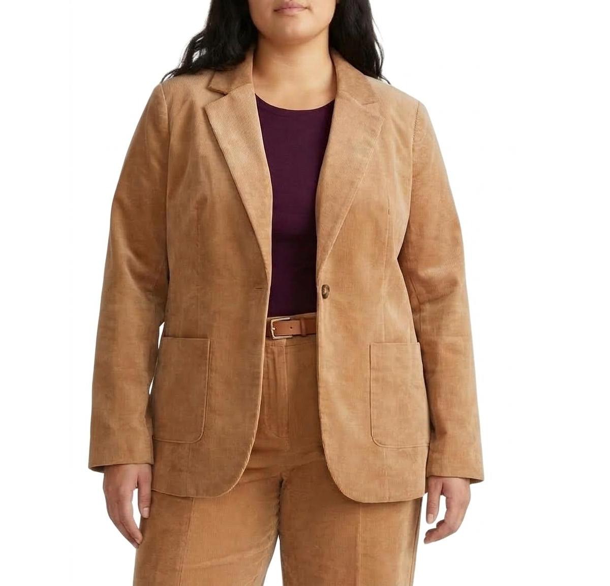Universal Standard Plus Size Davis Single-Button Corduroy Blazer - Classic camel