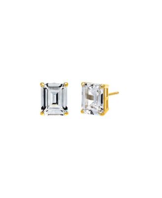 Women's Cubic Zirconia Emerald Cut Prong Set Stud Earrings