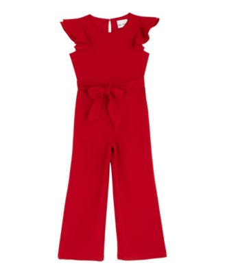 Girls' 7-16 Wide-Leg Flutter-Sleeve Waist-Tie Jumpsuit
