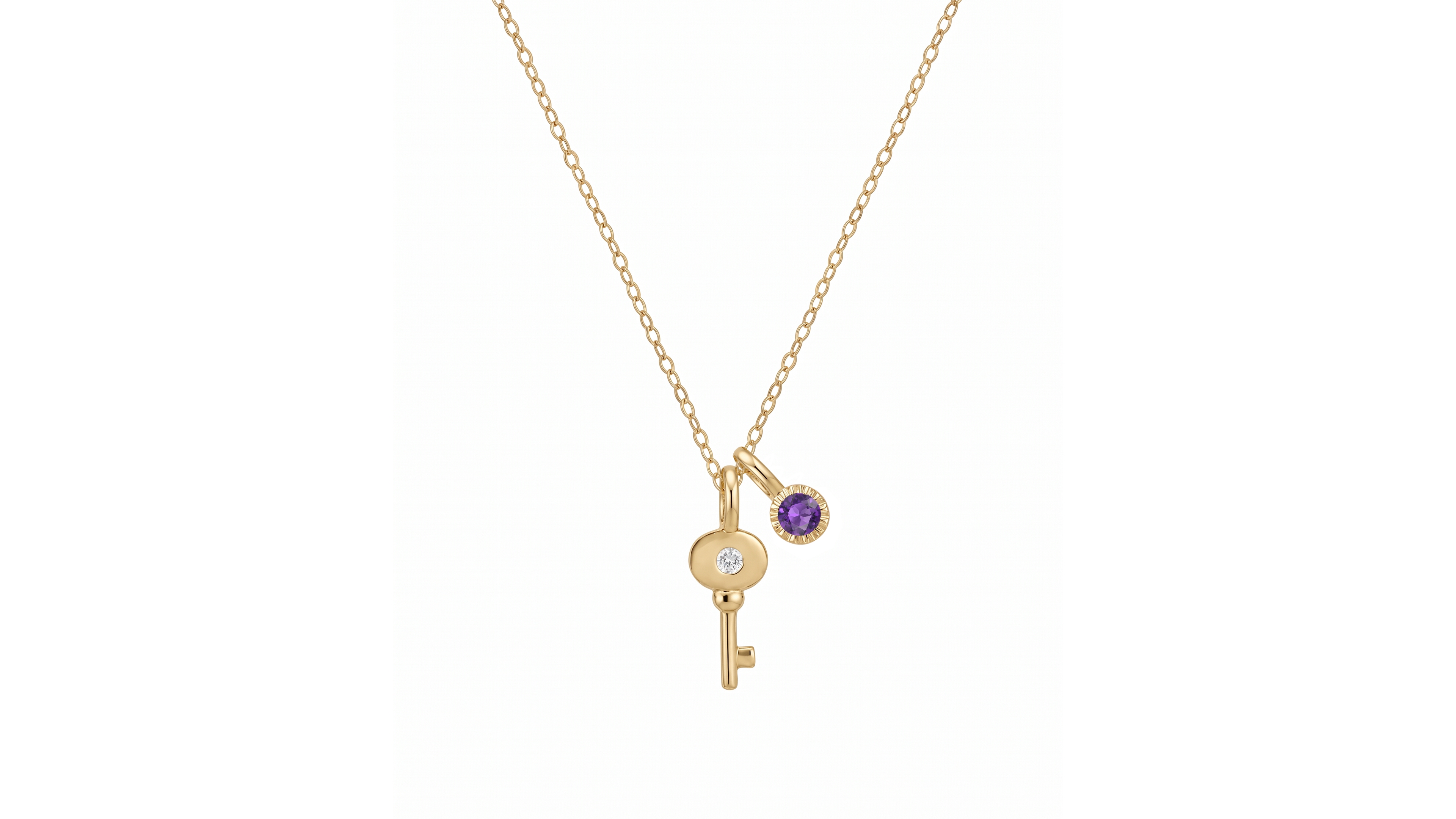 Macy's Amethyst with Diamond Accent Key Charm Pendant (1/10 ct. t.w.) in 14k Gold