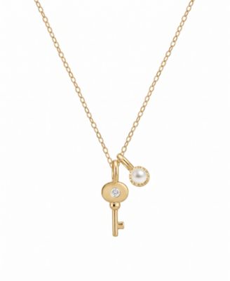 Cultured Pearl (2.7 mm) Diamond Accent Key Pendant in 14k Gold