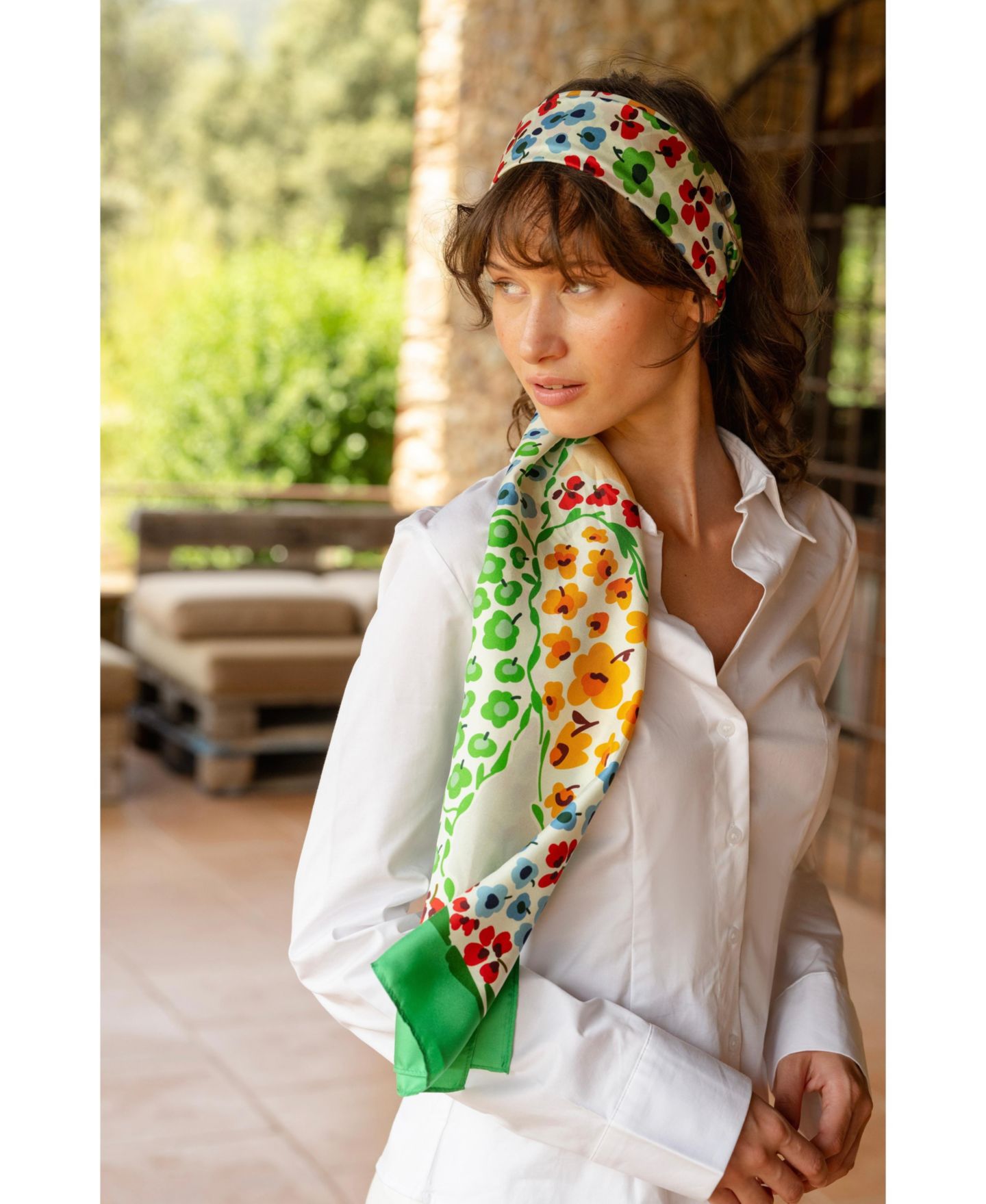 Женский шарф Jessie Zhao New York Garden Floral-Print Double-Sided Silk, цвет: Зелёный — фото 6