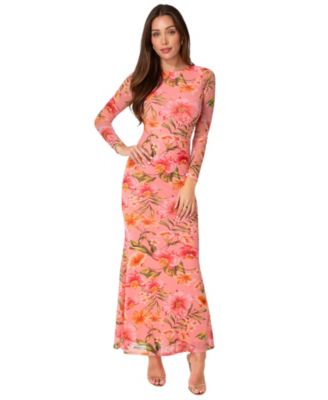 Womens Long Sleeve Mesh Maxi Dress