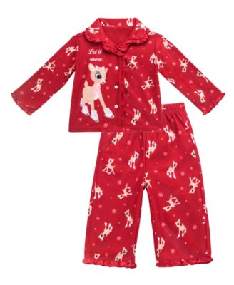 Girls' 12M-5T Rudolph the Red Nosed Reindeer Long-Sleeve Button-Front Pajama, 2-Piece Set