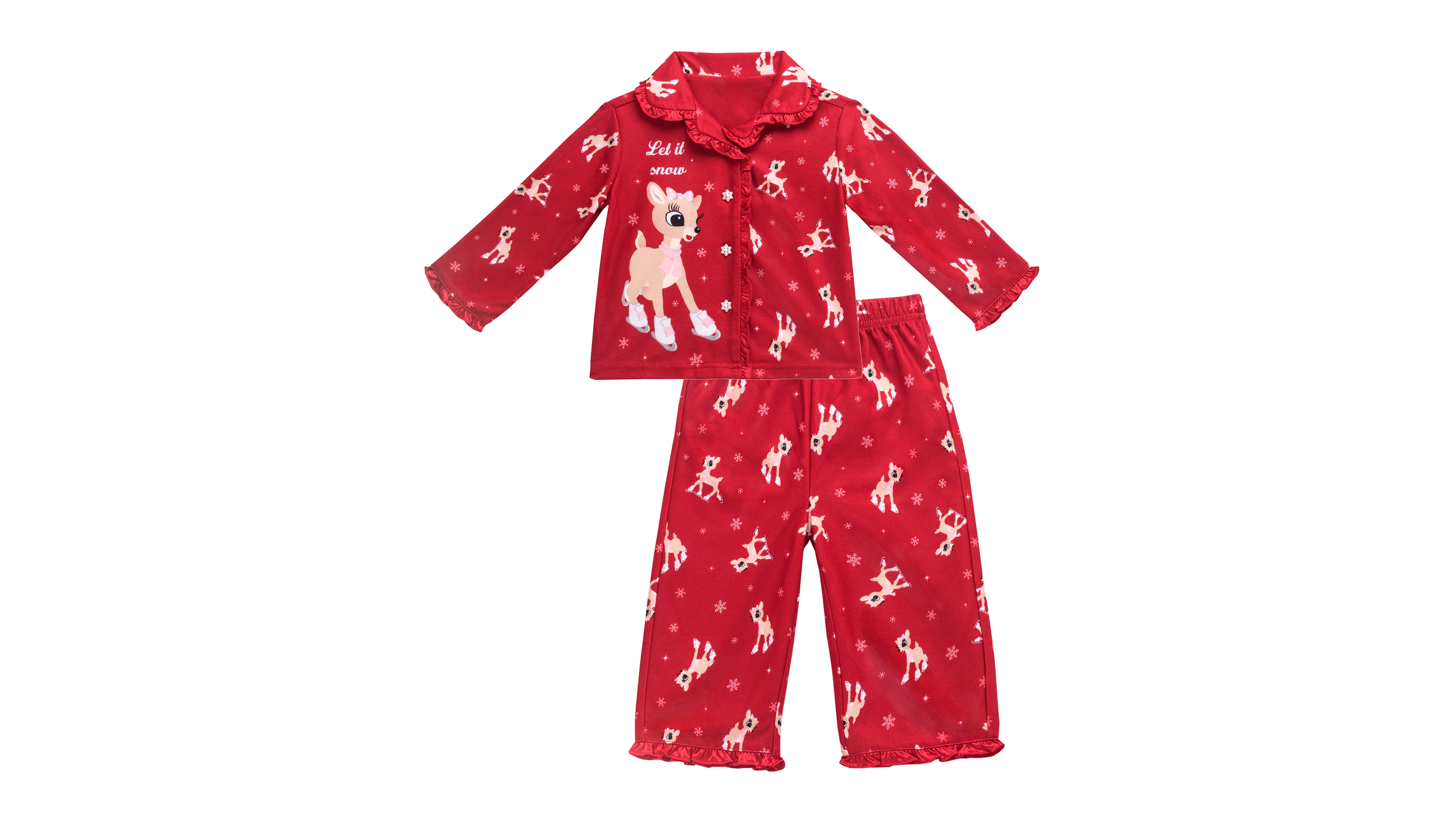Rashti & Girls' 12M-5T Rudolph the Red Nosed Reindeer Long-Sleeve Button-Front Pajama, 2-Piece Set