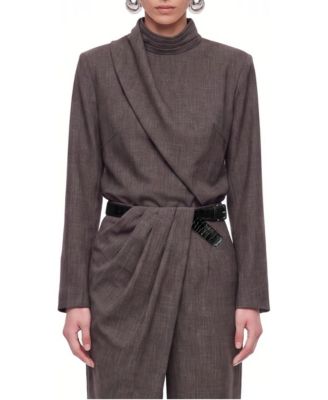 Women's Slim-Fit Padded-Shoulder Long-Sleeve Blouse