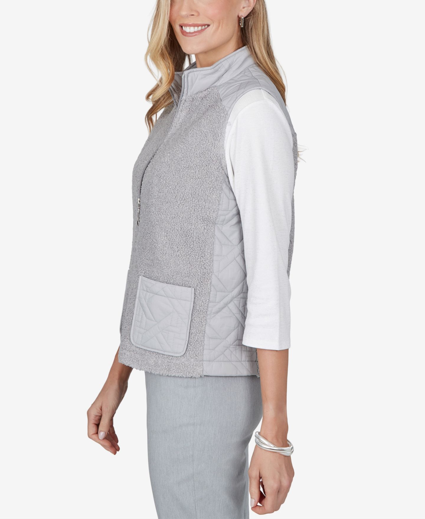 Женский жилет Alfred Dunner Petite Quilted Fleece Zipper, цвет: Серый — фото 3