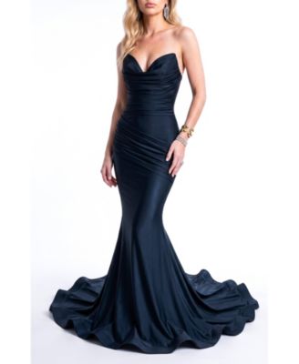 Women's Ruched Cowl Neck Mermaid Gown