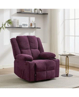 Linen Recliner Glider Sofa with Massage and Heat, Metal Frame Grid Backrest Cup Holder Adjustable Lounge Chair for Living Room