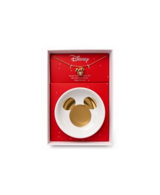Cubic Zirconia Gold-Tone Mickey Mouse Heart Necklace and Trinket Tray, 2-Piece Set