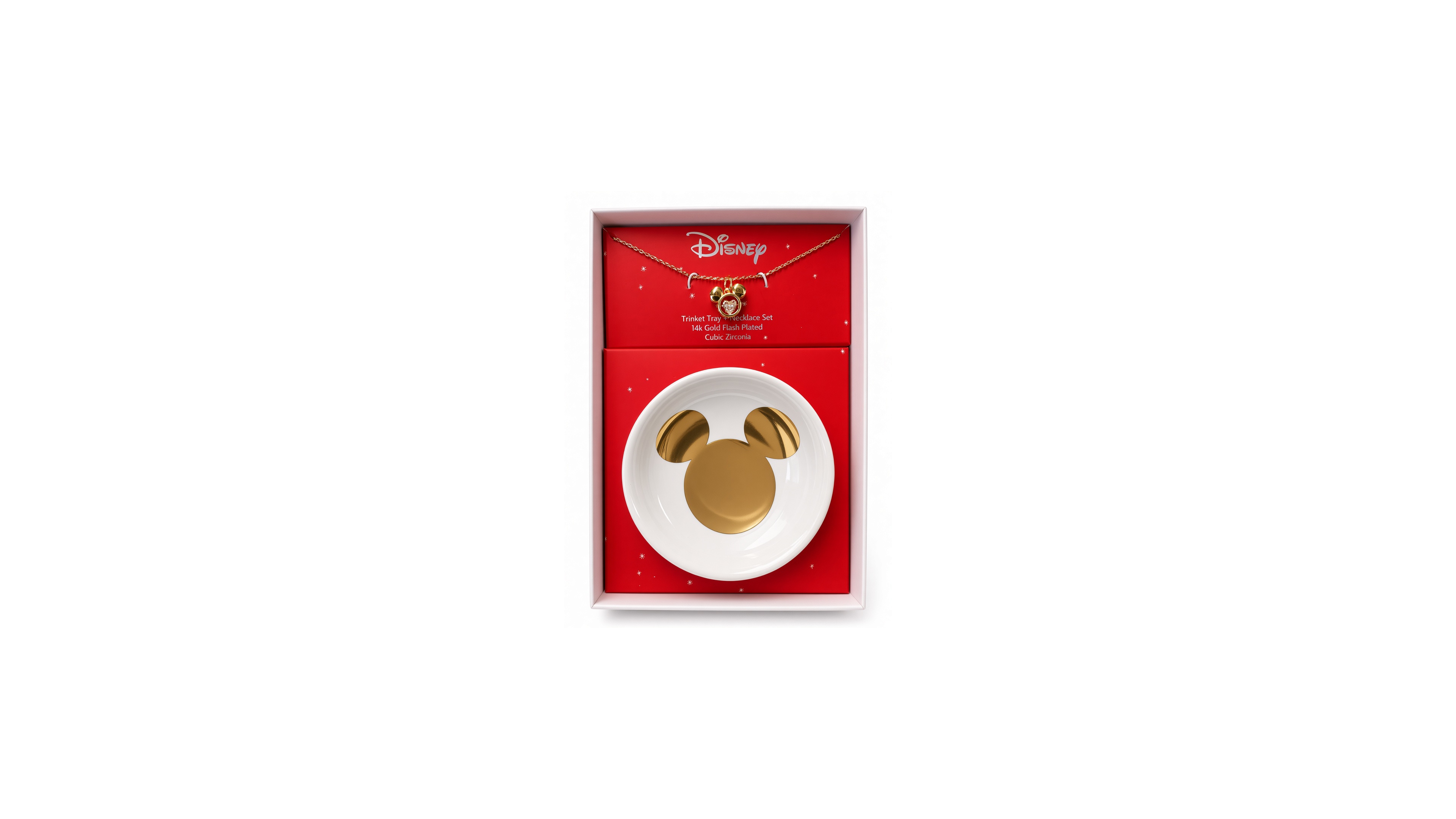 Disney Cubic Zirconia Gold-Tone Mickey Mouse Heart Necklace and Trinket Tray, 2-Piece Set