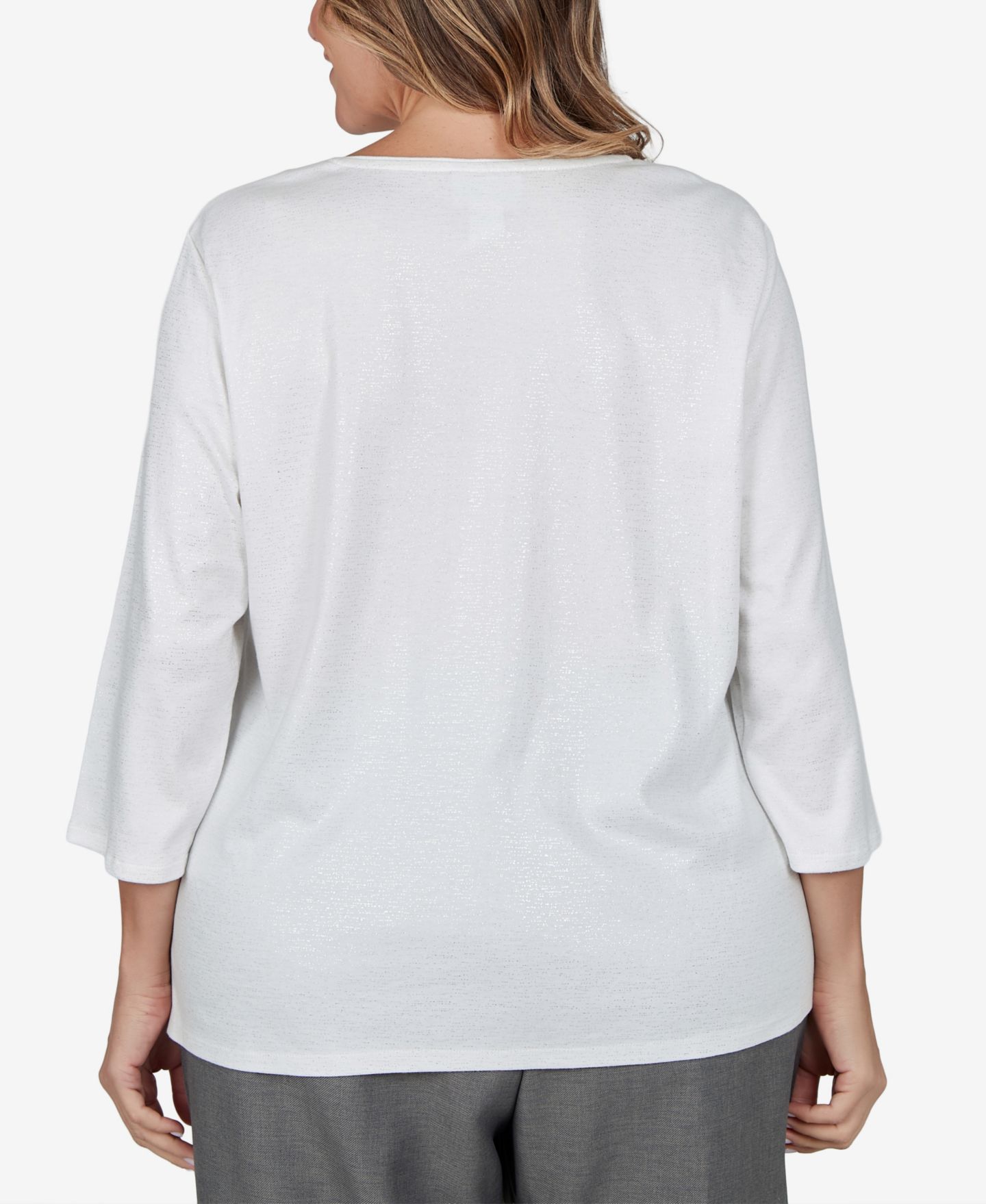 Женская футболка Alfred Dunner Plus Size Snowflake-Print Crewneck 3/4-Sleeve Cotton-Blend, цвет: Слоновая кость — фото 5
