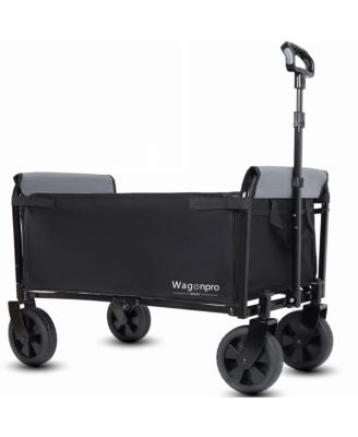 All in One Convertible Folding 4 Wheel Utility Wagon with Bench Seat and Pet Tether for Camping Beach Shopping