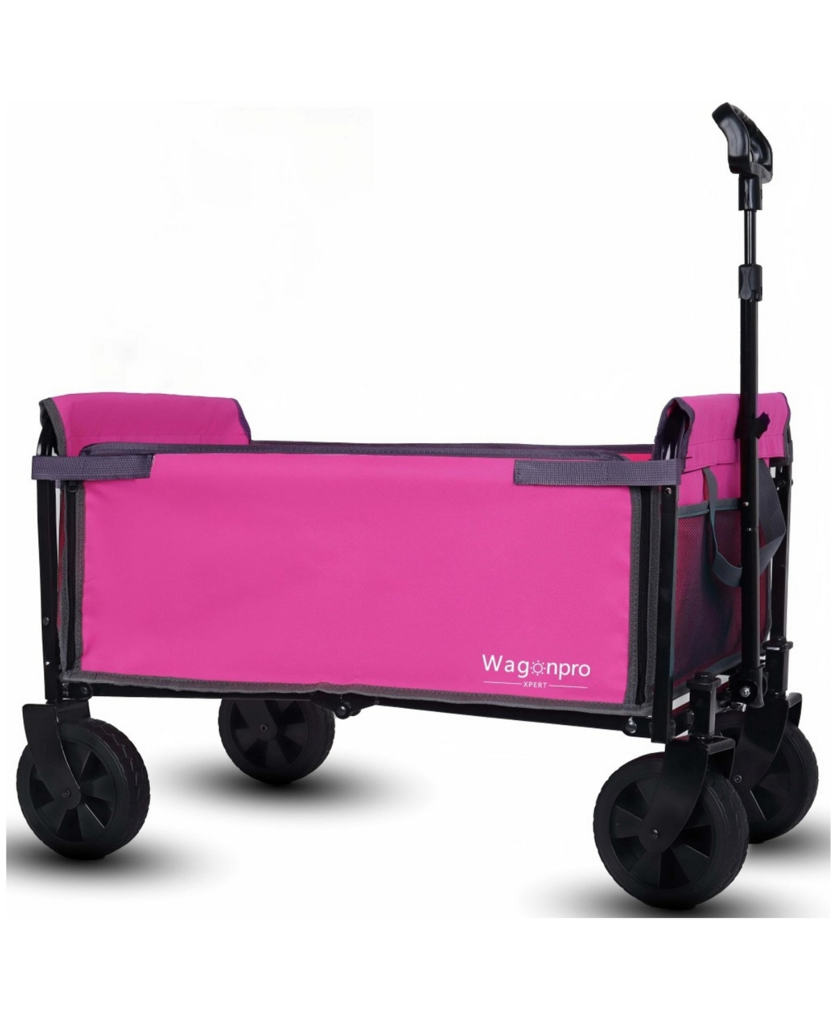 ECHTPeak All in One Convertible Folding 4 Wheel Utility Wagon with Bench Seat and Pet Tether for Camping Beach Shopping - Pink