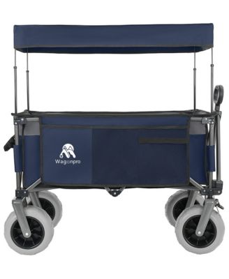Folding Wagon Cart with Removable Canopy,480LBS 120L Utility Wagon with 9"x4" Beach Balloon Wheels for Beach,Camping,Grocery,Sports