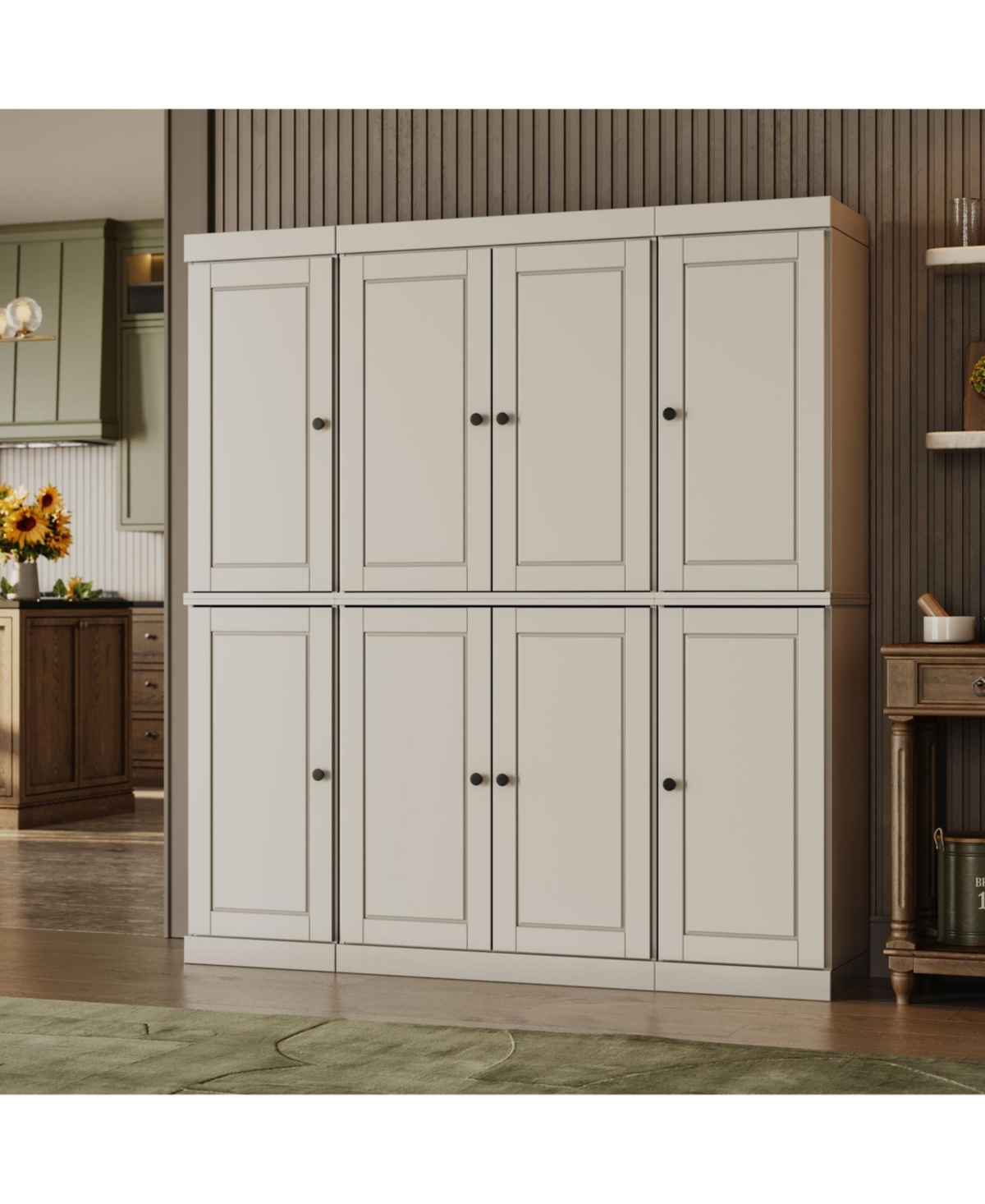 Palace Imports 100% Solid Wood 65" Pantry Cabinet with Raised Panel Doors & Adjustable Shelves - Off white