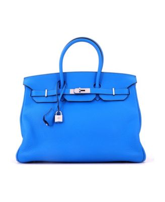 Pre-Owned HERMES Birkin 35 Handbag Blue Clemence with Palladium Hardware