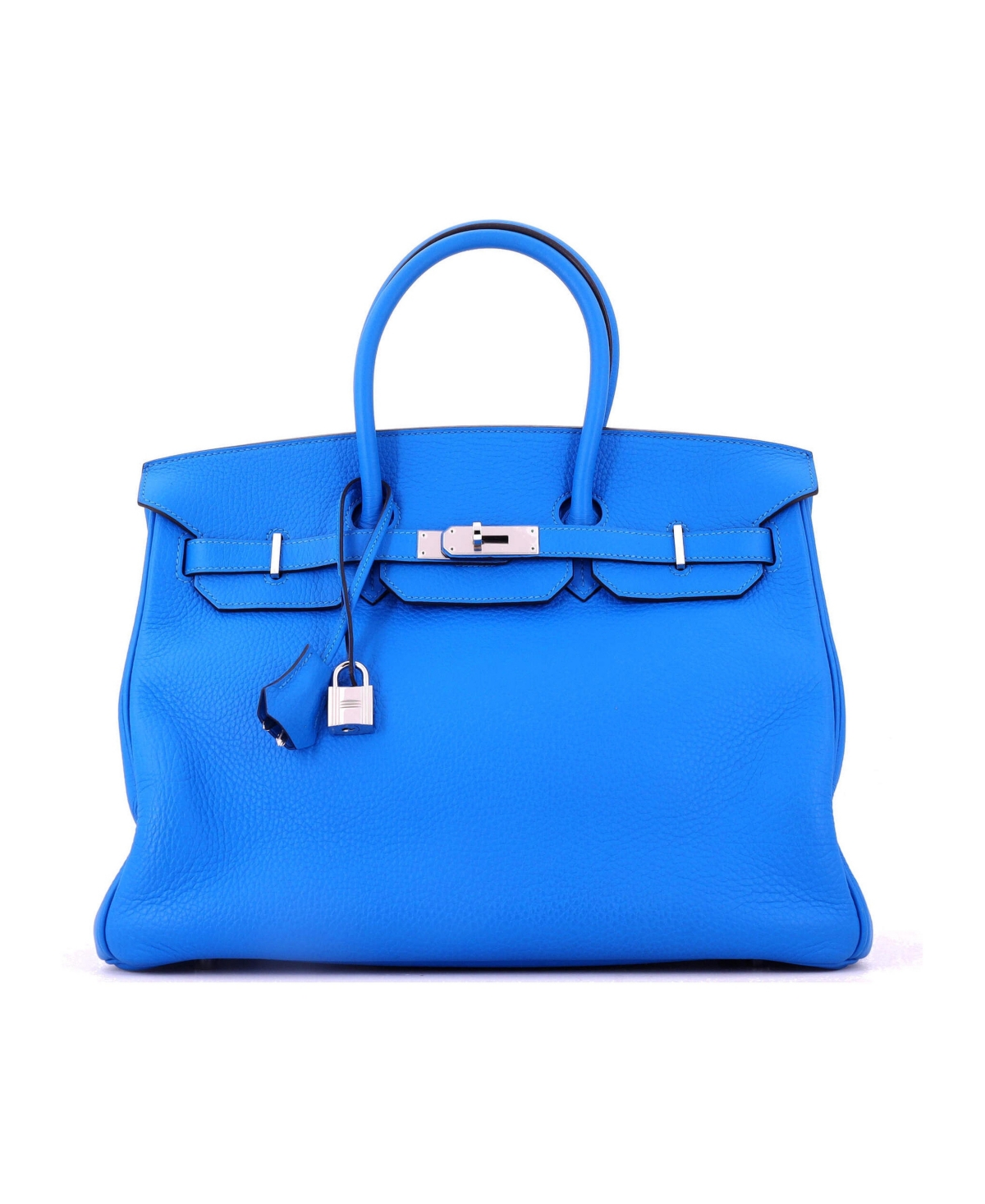 Pre-Owned Hermes Birkin 35 Handbag Blue Clemence with Palladium Hardware - Blue