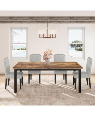 5-Piece 78.7" Dining Table Set with 4 Upholstered Chairs, Seats 6-8, Metal Legs