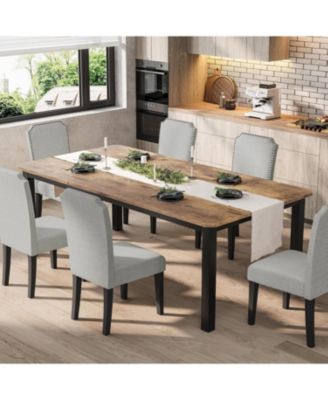 7-Piece 78.7" Dining Table Set with 6 Upholstered Chairs, Seats 6-8, Metal Legs