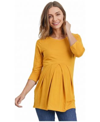 Maternity Three-Quarter Sleeve Front-Pleat Top