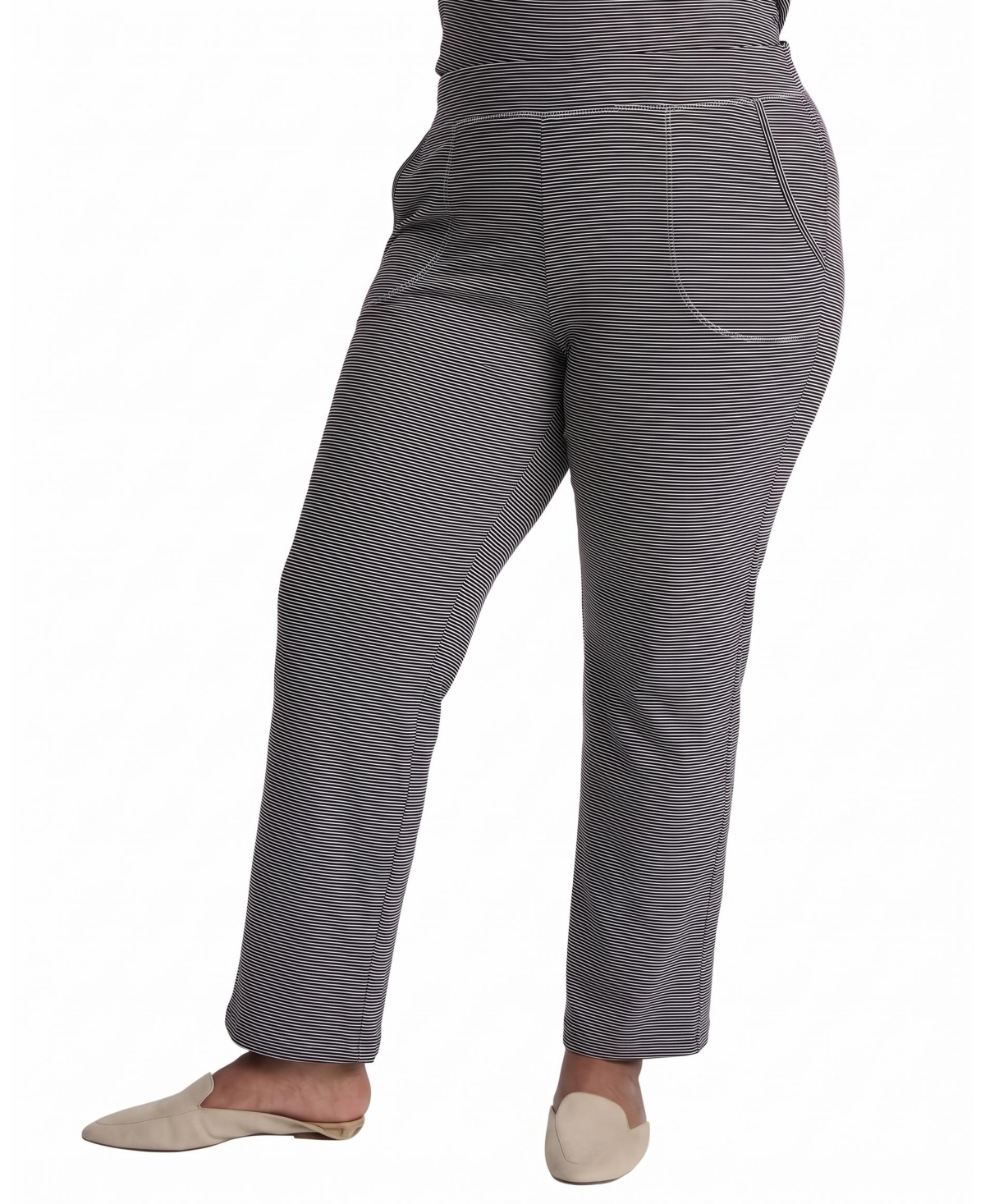 Universal Standard Plus Size Ultimates Wide-Leg Lounge Pull-On Pants - Fine stripe in navy/white
