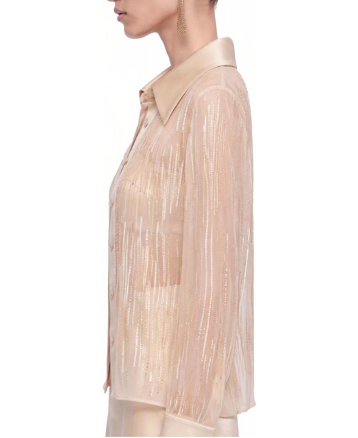 Женская рубашка NOCTURNE Long-Sleeve Metallic Point-Collar, цвет: Золотой — фото 2