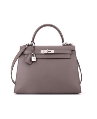 Pre-Owned HERMES Kelly 28 Handbag Grey Epsom with Palladium Hardware