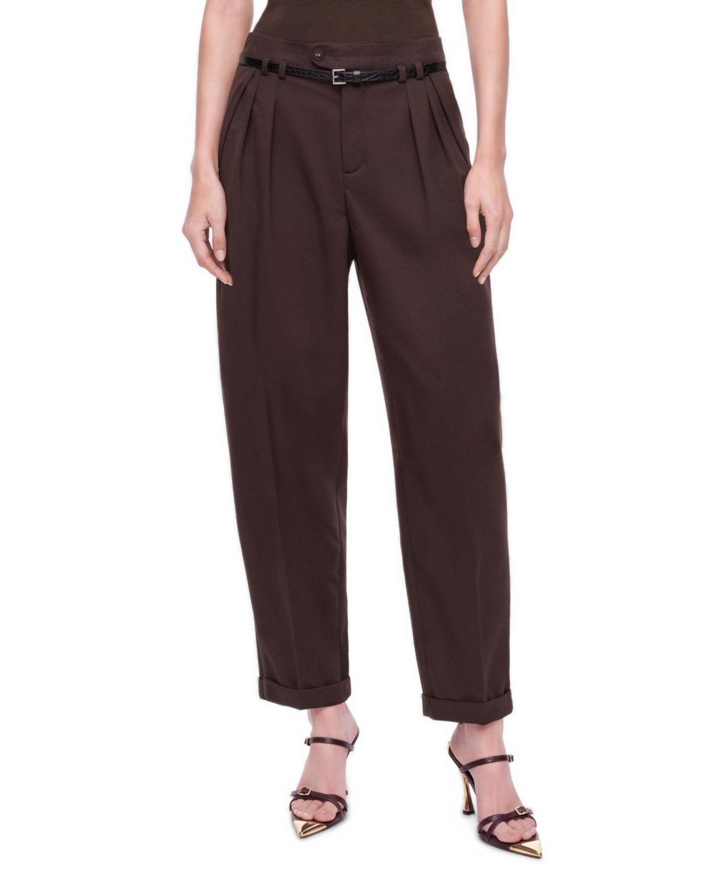 Женские брюки NOCTURNE Belted Pleat Front, цвет: Коричневый — фото 1