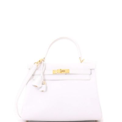 Pre-Owned HERMES Kelly 28 Handbag White Evercolor with Gold Hardware