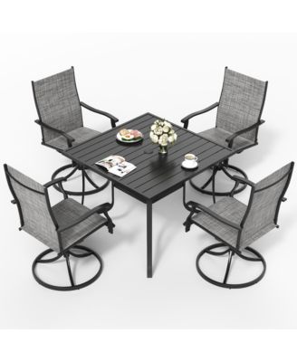 5-piece Patio Square Dining Furniture Set With 4 Textilene Swivel Chairs