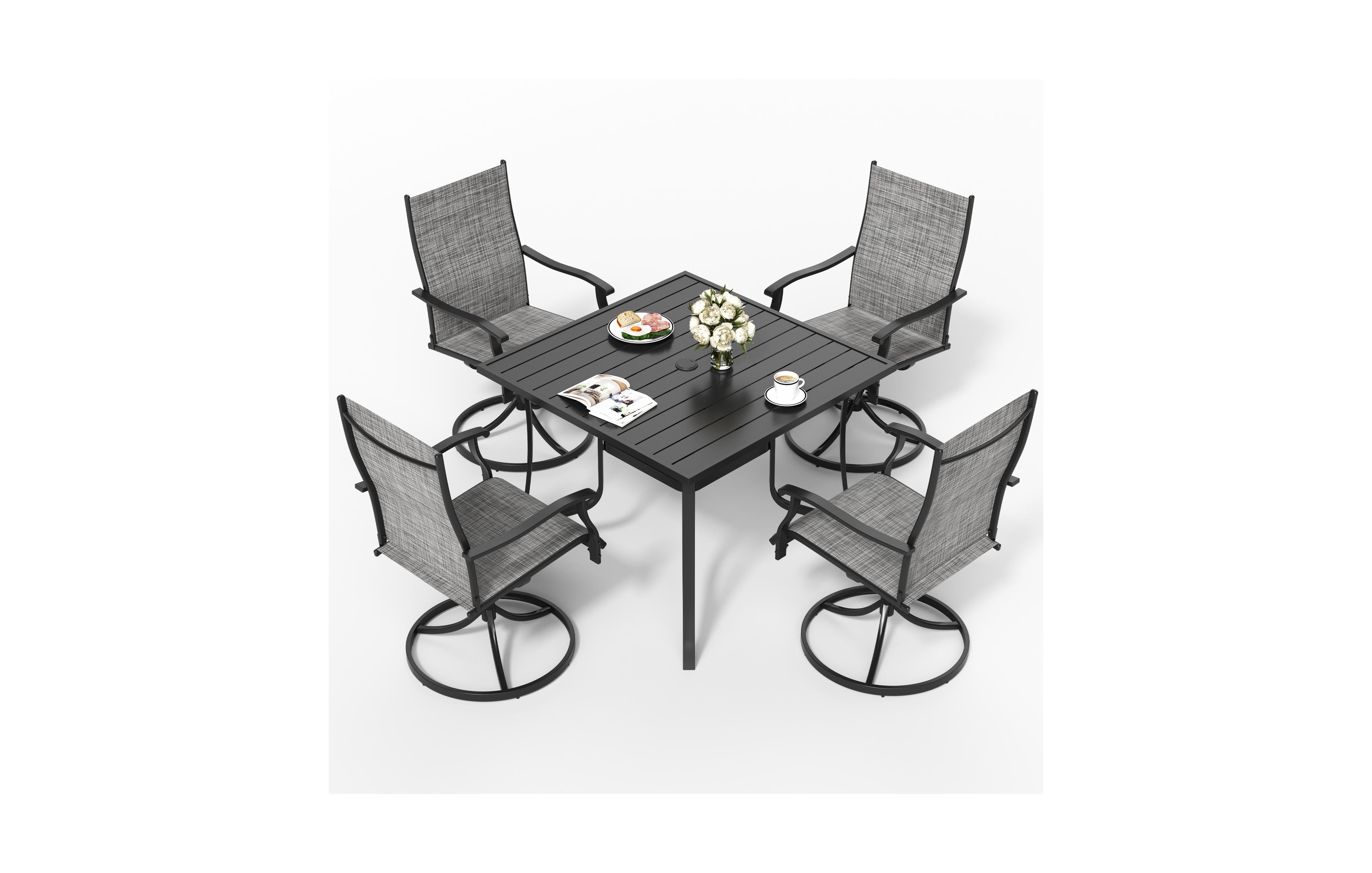 Pamapic 5-piece Patio Square Dining Furniture Set With 4 Textilene Swivel Chairs