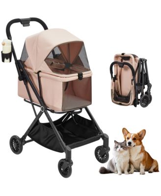 4-Wheel Foldable Pet Stroller, All-Terrain Carrier with 360degree(s) Swivel Wheels, Breathable Canopy and Storage Basket, Up to 50 Lbs