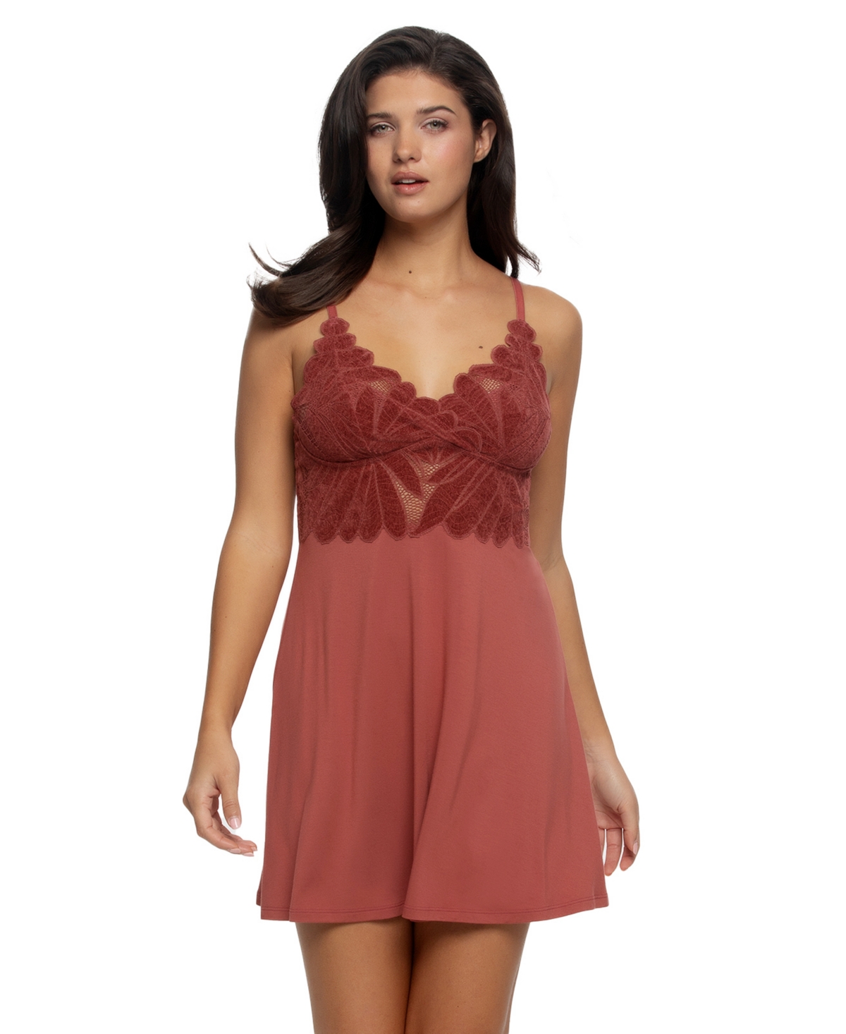 Felina Women's Lace V-Neck Sleeveless Chemise - Marsala