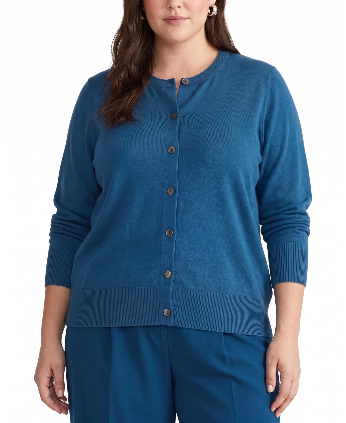 Universal Standard Plus Savvy Fine Knit Long-Sleeve Crewneck Cardigan Sweatshirts