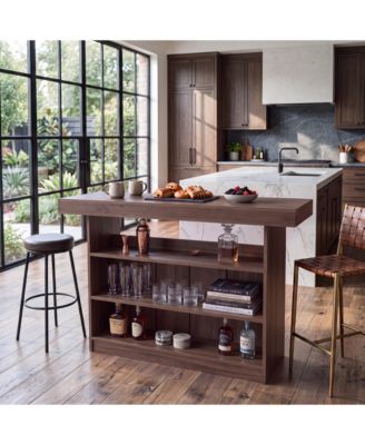 Home Bar Table with 3-Tier Storage, Footrest and Open Shelves, 63" Wide